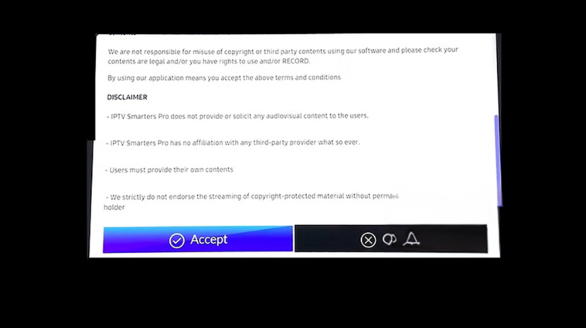 Message de confirmation sur l'application d'iptv