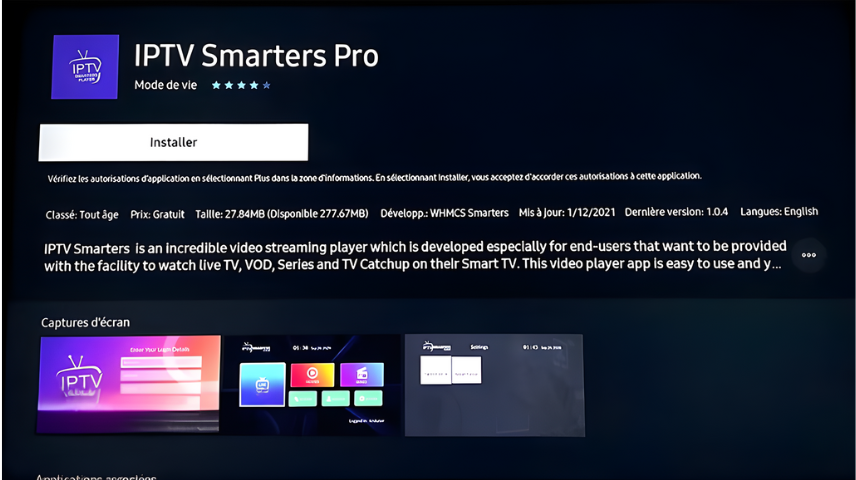 application IPTV smarters pro sur television dans le store